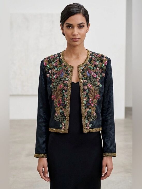 Victoria's Secret Jackets & Blazers - Vintage Victoria's Secret Black Satin Jacket with Multicolor Floral Beading